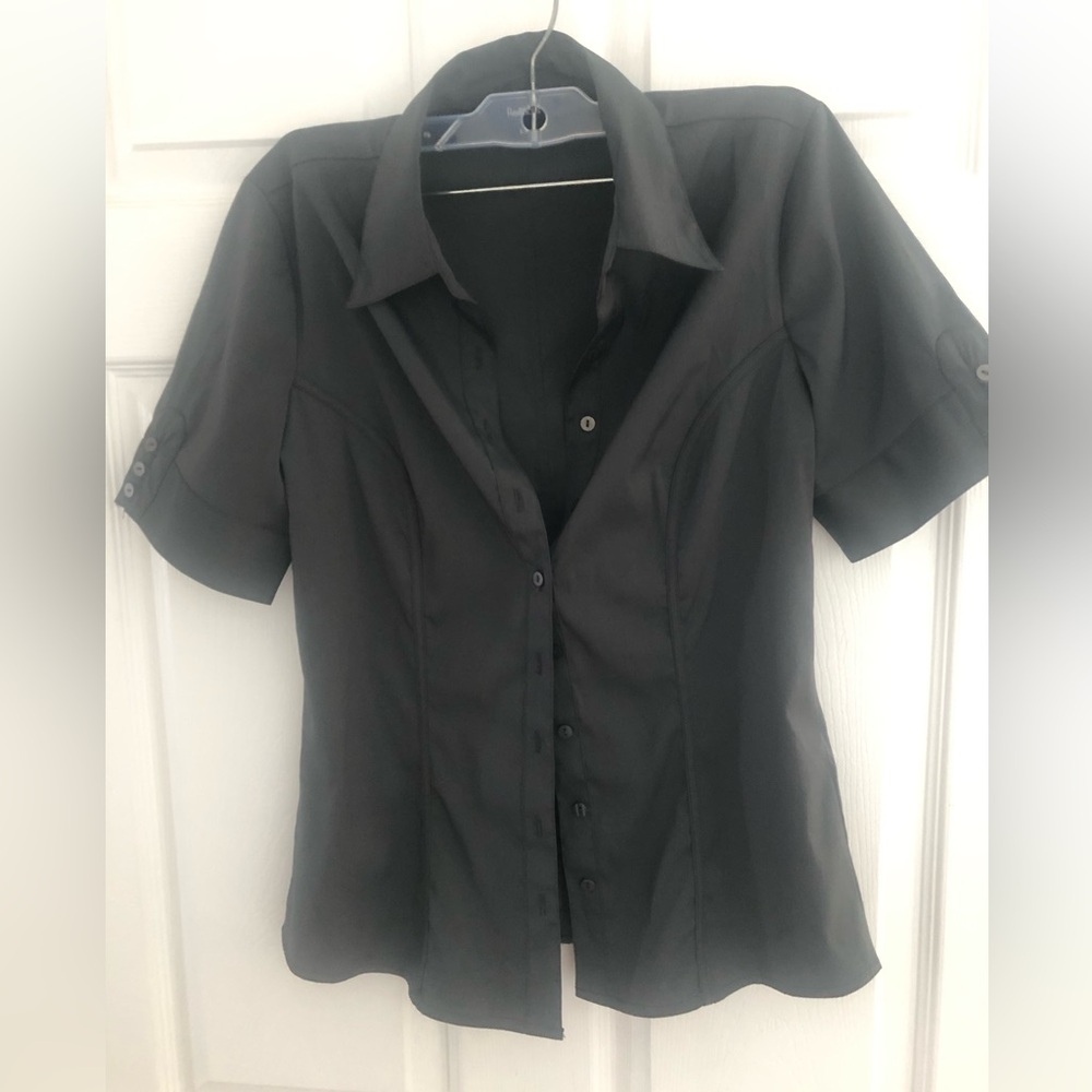 Tailored charcoal gray 1/3 sleeve collared size s blouse